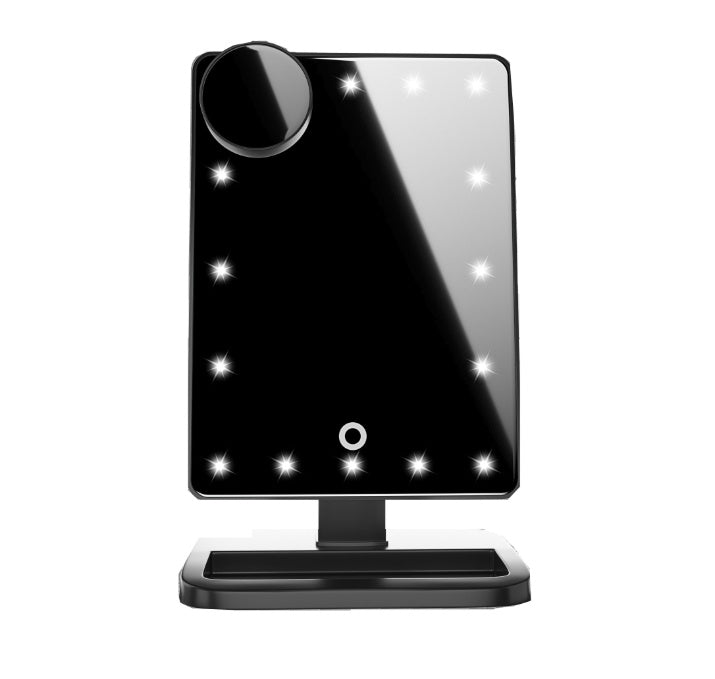 Miroir de maquillage tactile avec 20 LED, haut-parleur Bluetooth et musique, grossissement x10