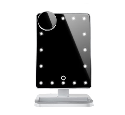 Miroir de maquillage tactile avec 20 LED, haut-parleur Bluetooth et musique, grossissement x10