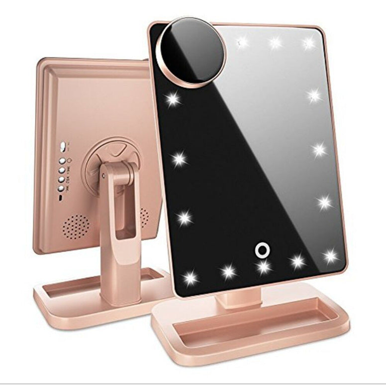 Miroir de maquillage tactile avec 20 LED, haut-parleur Bluetooth et musique, grossissement x10